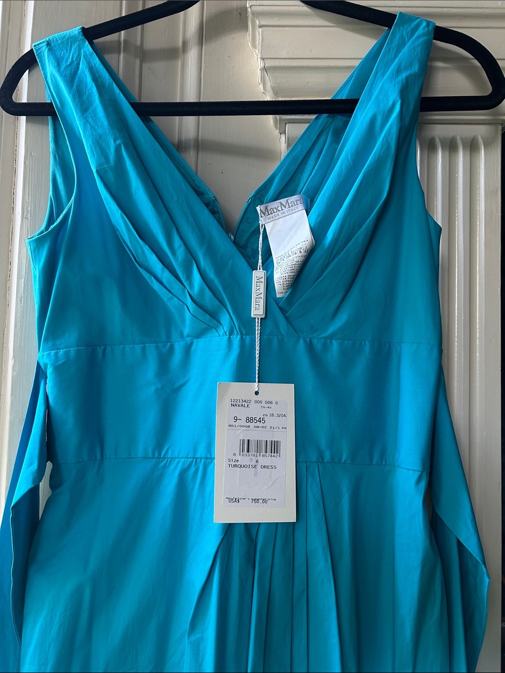 MaxMara Turquoise V-Neck Sleeveless Pleated Dress